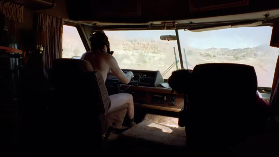 A frame from the chaotic opening of Breaking Bad.